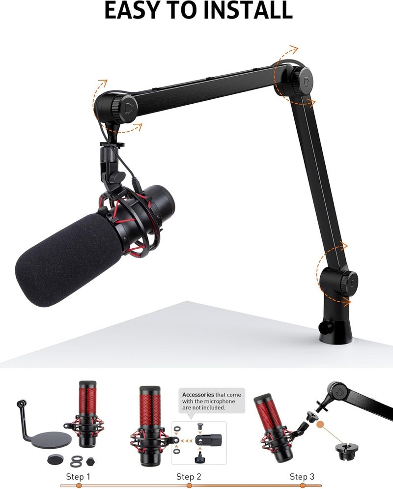 SUNMON HyperX QuadCast Boom Arm - Upgraded Heavy Duty Mic Arm with HyperX QuadCast Pop Filter, 360° Rotatable Microphone Arm for QuadCast S - Image 2